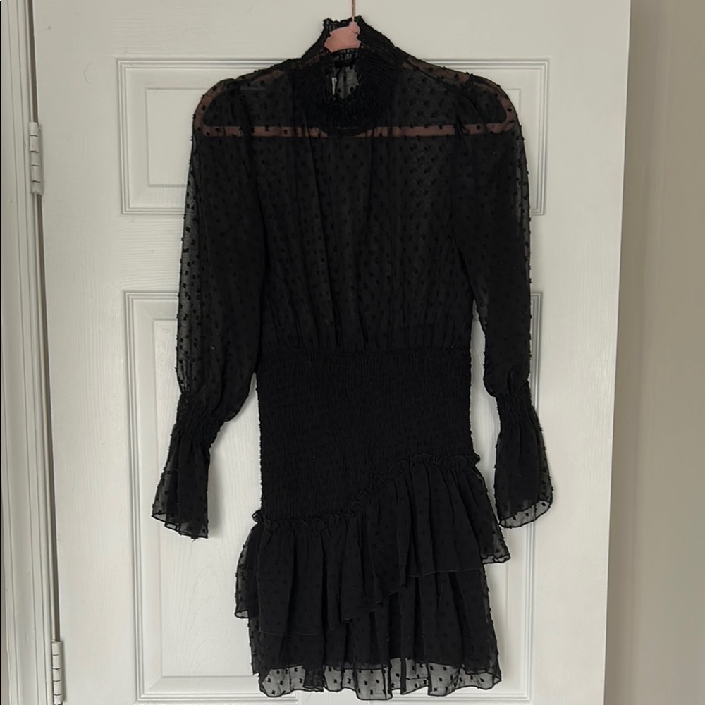 Lulu's Black Sheath Dress with Bishop Sleeves and Mock Neck